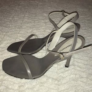 BCBG MaxAzria Leather Strappy Heels Grey 8B